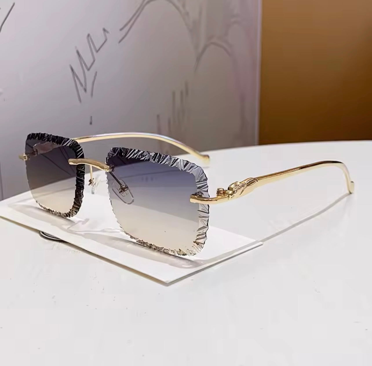 Gafas de sol de diseñador de marca de lujo para hombre y mujer, lentes de sol elegantes Vintage sin montura de leopardo, a la moda, 2026