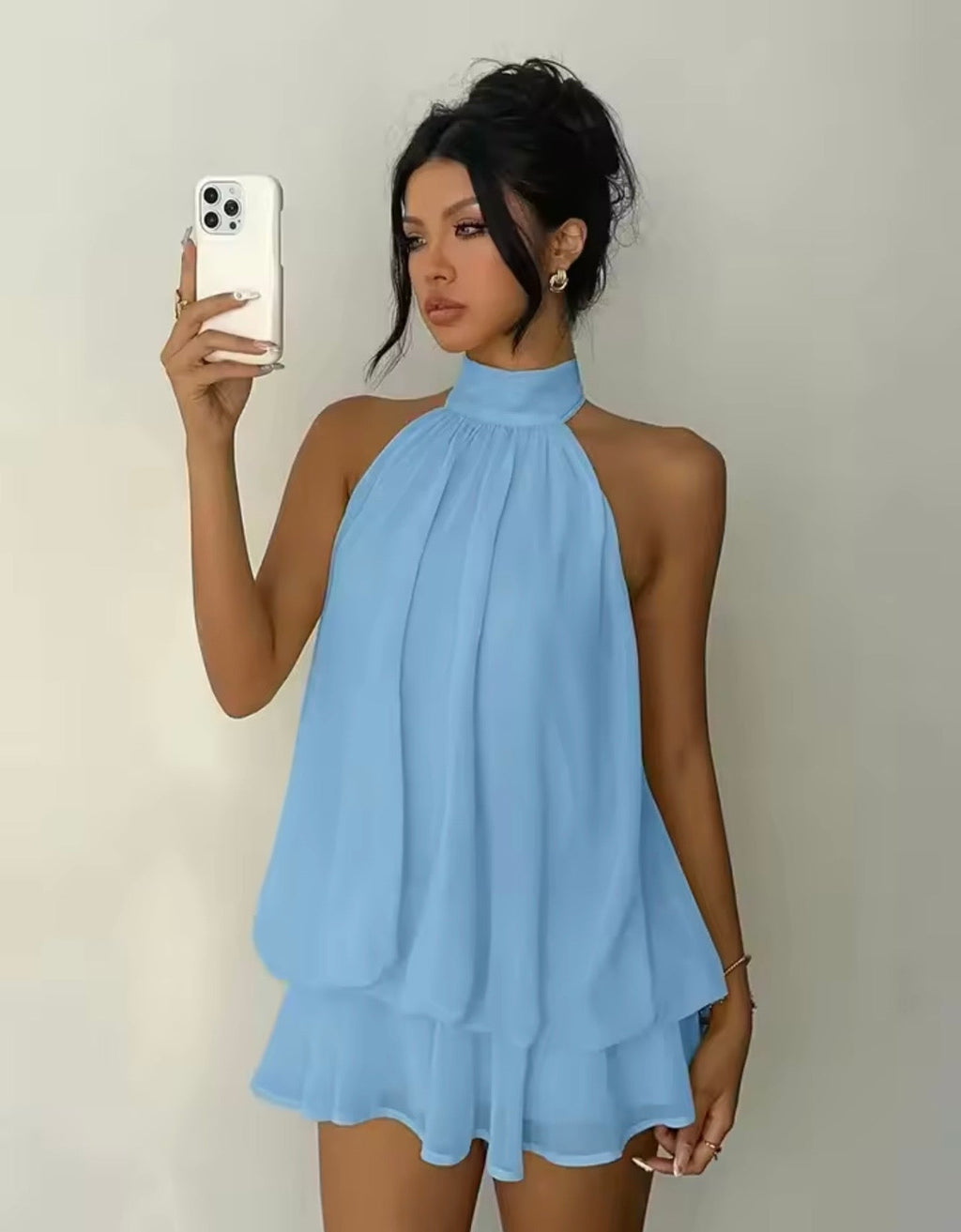 Lucia| Vestido Halter para Mujer, Minifalda Transparente de Gasa con Espalda Descubierta y Lazos Delanteros, Vestido de Fiesta Y2K Vintage Sexy y Moderno para Cumpleaños