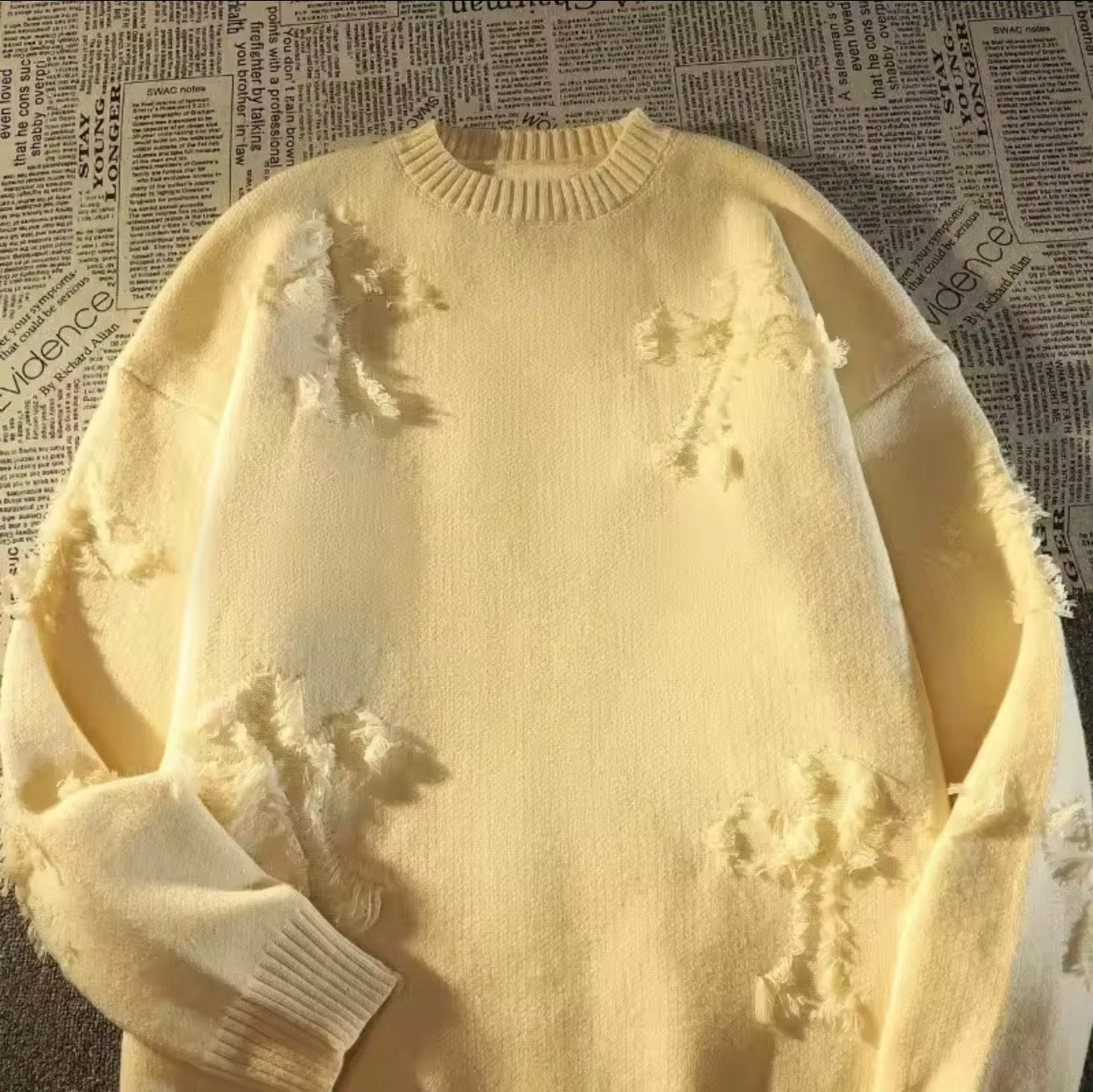 Y2k-ropa de calle para hombre, suéter Retro con flecos y agujeros, jerséis de punto holgados y versátil.