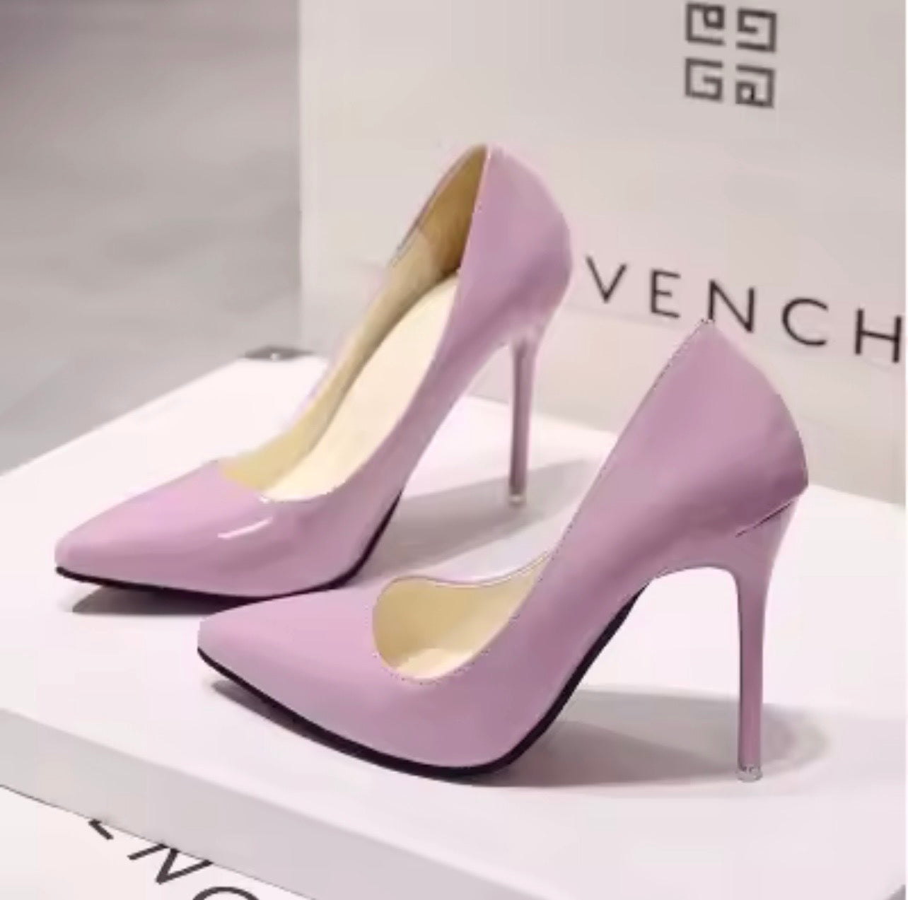 Zapatos de tacón alto de charol para mujer, calzado de boda, punta estrecha, Sexy, Color sólido, tamaño 10cm