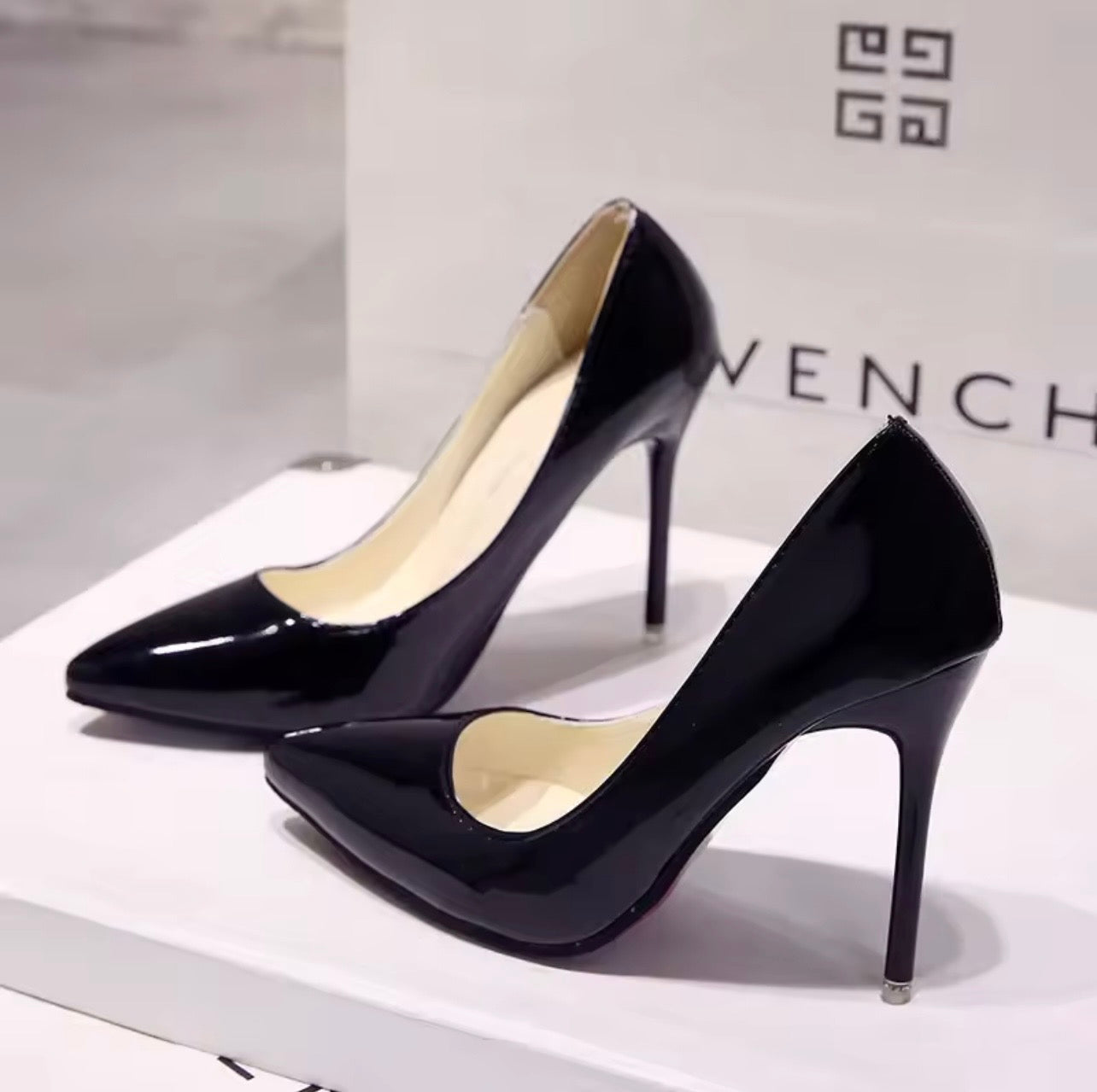 Zapatos de tacón alto de charol para mujer, calzado de boda, punta estrecha, Sexy, Color sólido, tamaño 10cm
