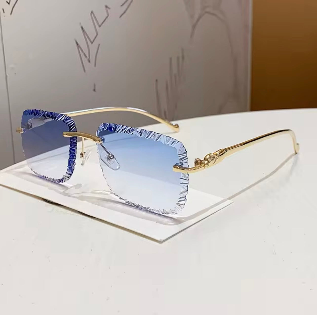 Gafas de sol de diseñador de marca de lujo para hombre y mujer, lentes de sol elegantes Vintage sin montura de leopardo, a la moda, 2026