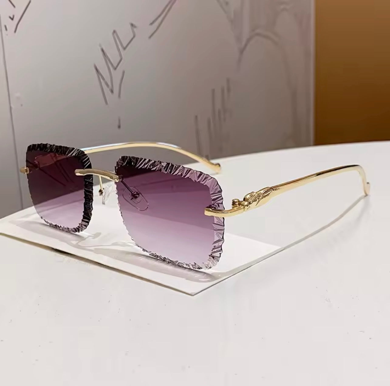 Gafas de sol de diseñador de marca de lujo para hombre y mujer, lentes de sol elegantes Vintage sin montura de leopardo, a la moda, 2026