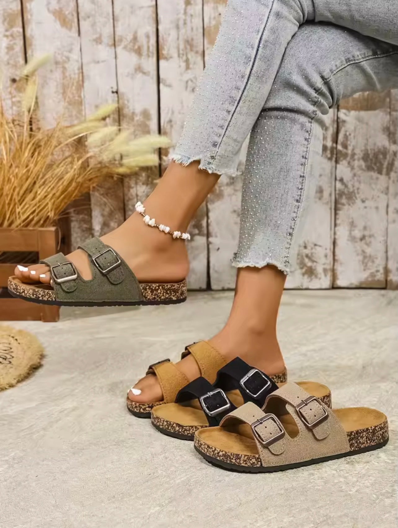 Mulas para adolescentes de mujer, zapatos sin cordones informales Vintage para primavera y verano, medias zapatillas con doble correa superior de Pu y hebilla ajustable