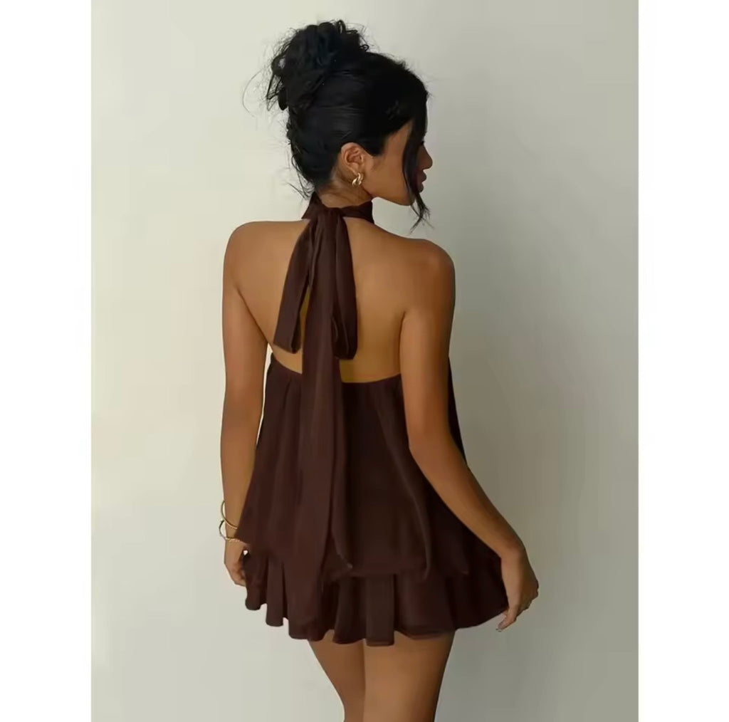 Lucia| Vestido Halter para Mujer, Minifalda Transparente de Gasa con Espalda Descubierta y Lazos Delanteros, Vestido de Fiesta Y2K Vintage Sexy y Moderno para Cumpleaños