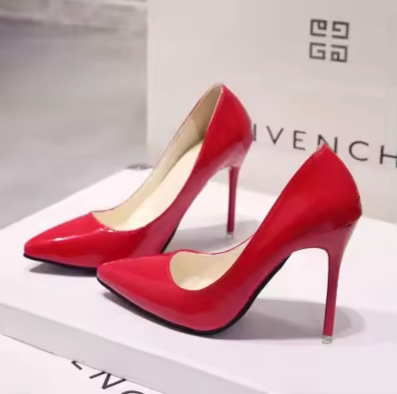 Zapatos de tacón alto de charol para mujer, calzado de boda, punta estrecha, Sexy, Color sólido, tamaño 10cm