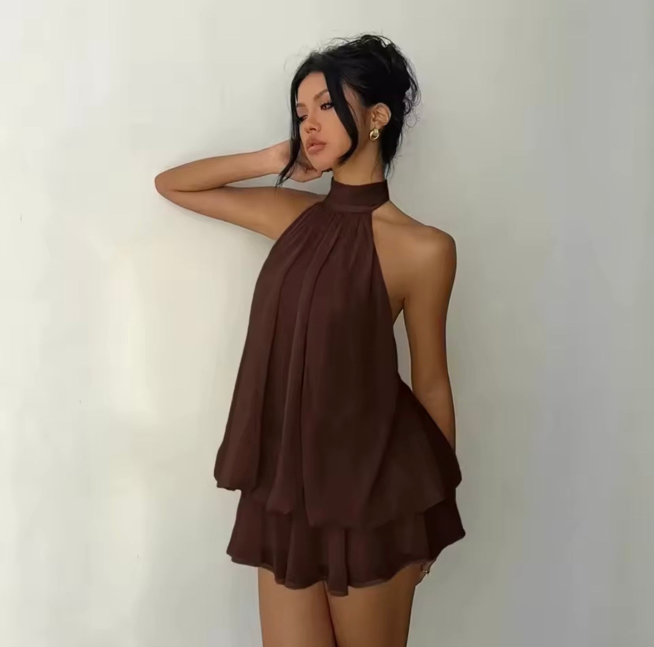 Lucia| Vestido Halter para Mujer, Minifalda Transparente de Gasa con Espalda Descubierta y Lazos Delanteros, Vestido de Fiesta Y2K Vintage Sexy y Moderno para Cumpleaños