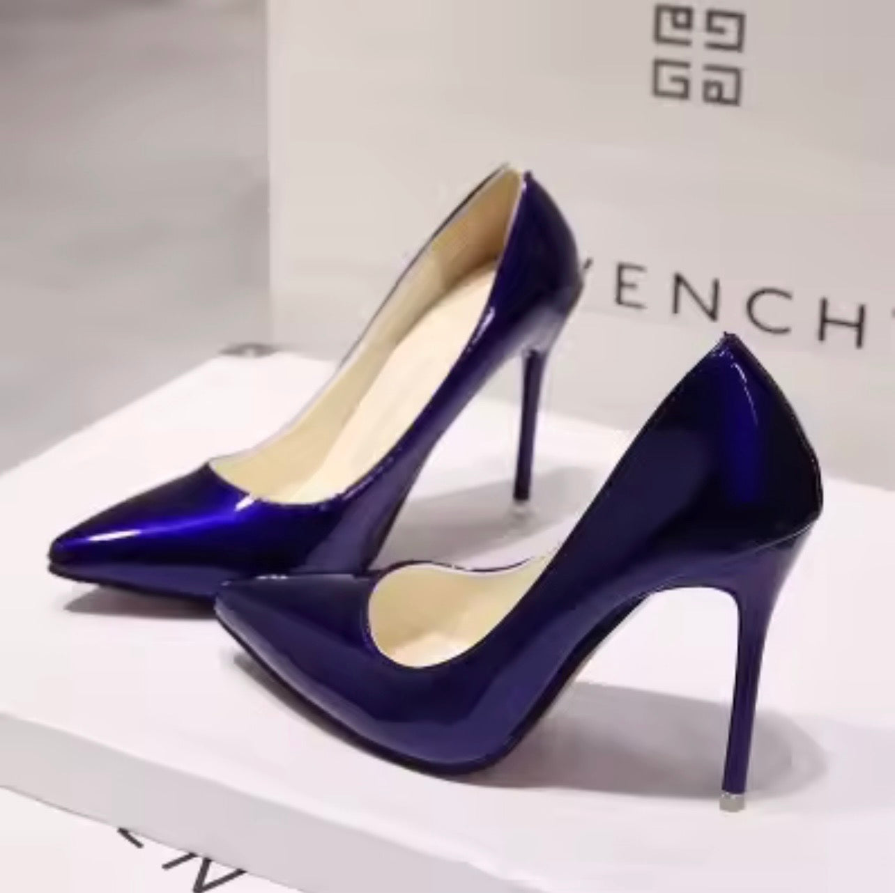 Zapatos de tacón alto de charol para mujer, calzado de boda, punta estrecha, Sexy, Color sólido, tamaño 10cm