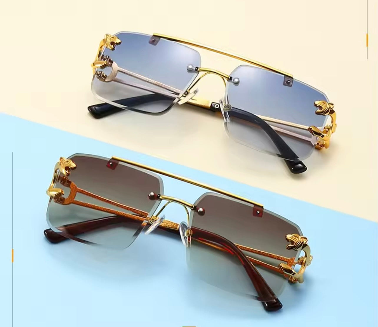 Gafas De Sol cuadradas De lujo para hombre y mujer, lentes De Sol sin montura Vintage De diseñador De marca, gafas De Sol Retro a la moda para hombre y mujer