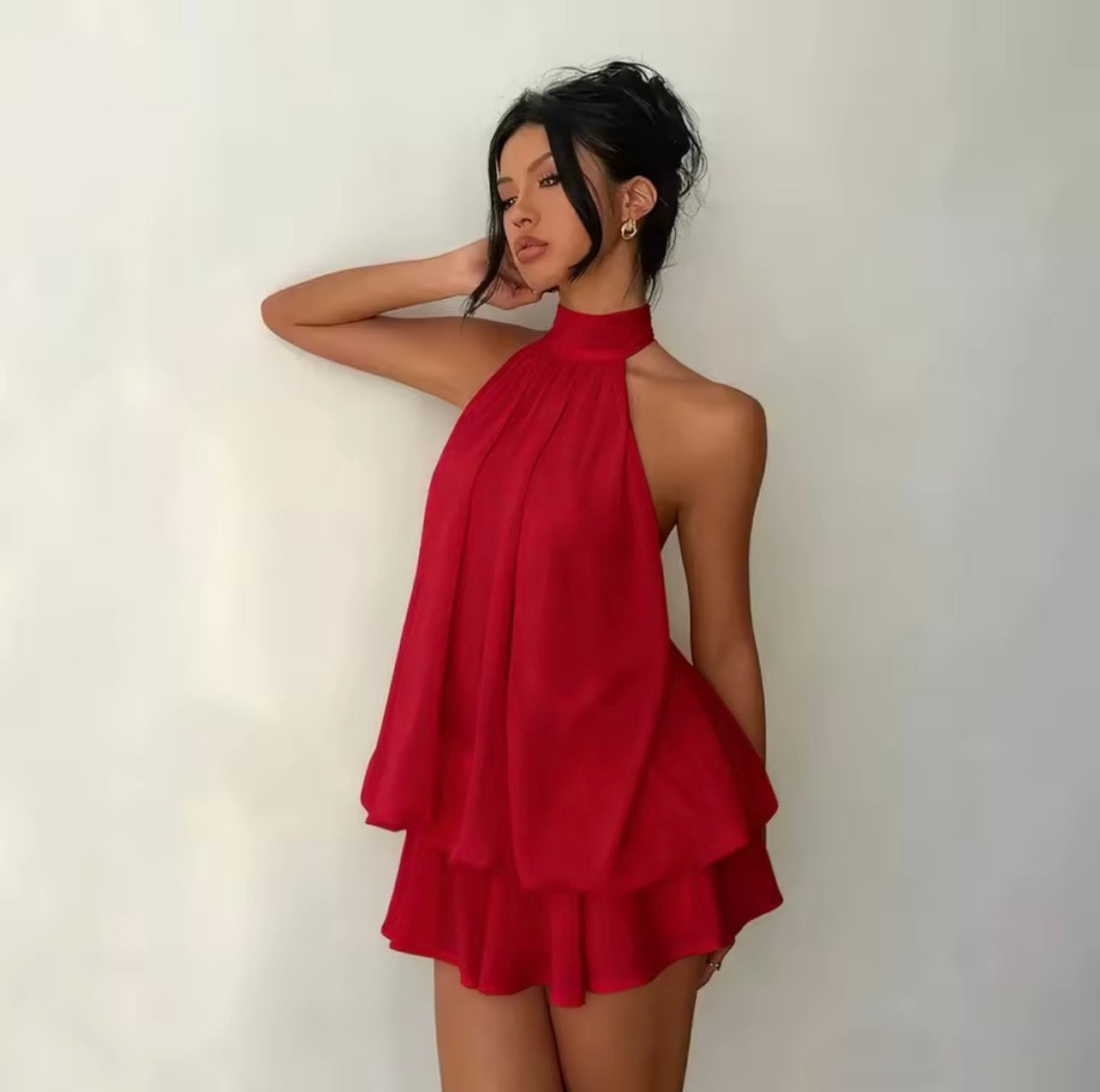 Lucia| Vestido Halter para Mujer, Minifalda Transparente de Gasa con Espalda Descubierta y Lazos Delanteros, Vestido de Fiesta Y2K Vintage Sexy y Moderno para Cumpleaños