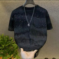 Ropa de verano para hombre, camiseta con remaches de diamantes de imitación, camiseta informal con cuello redondo, manga corta