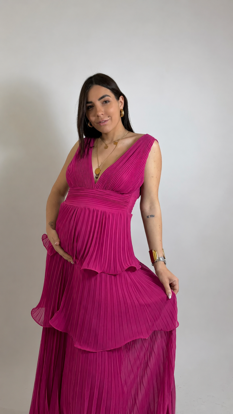 Vestido Maternidad Plisado Borgoña