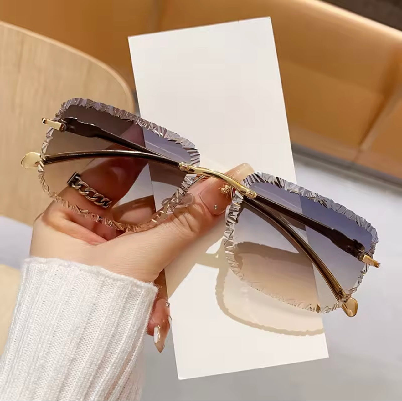 Gafas de sol de diseñador de marca de lujo para hombre y mujer, lentes de sol elegantes Vintage sin montura de leopardo, a la moda, 2026