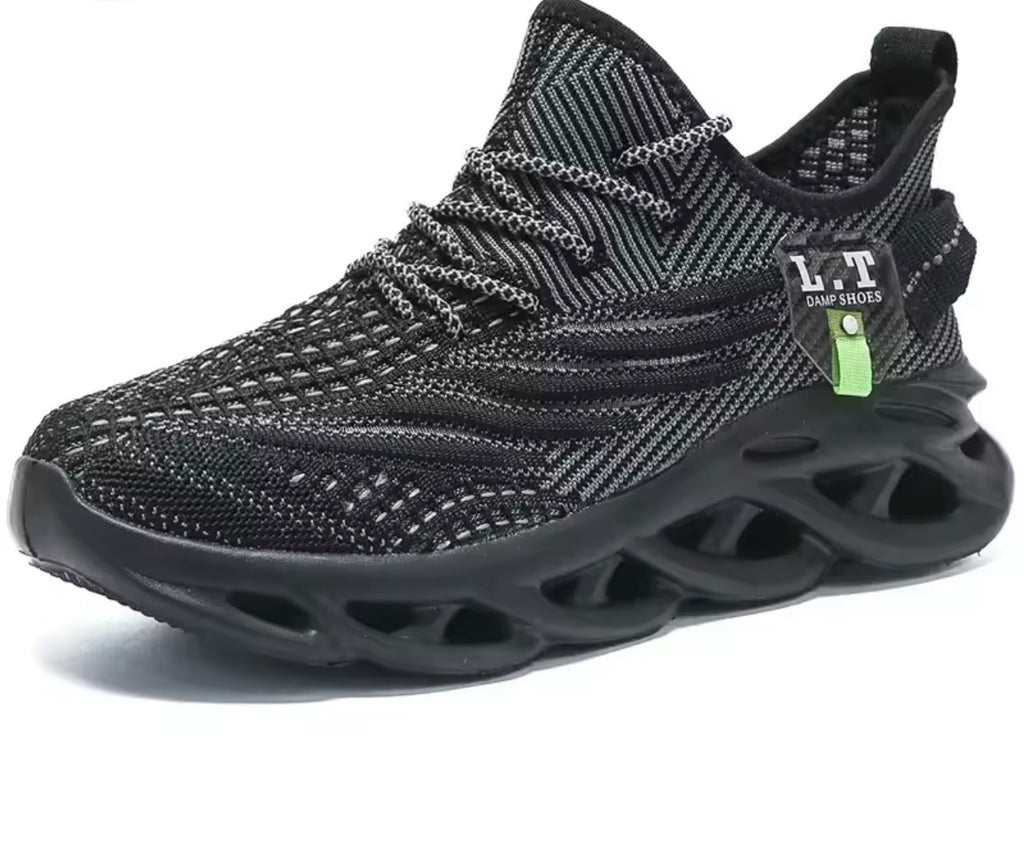 YRZL hombres deportes correr negro zapatos para correr zapatillas casuales al aire libre malla transpirable mujeres ligero absorción de impacto tenis negro