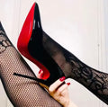 Tacones suela roja tacones altos primavera puntiagudos tacón de aguja Sexy brillante zapatos individuales moda charol zapatos de mujer, tamaño 7cm