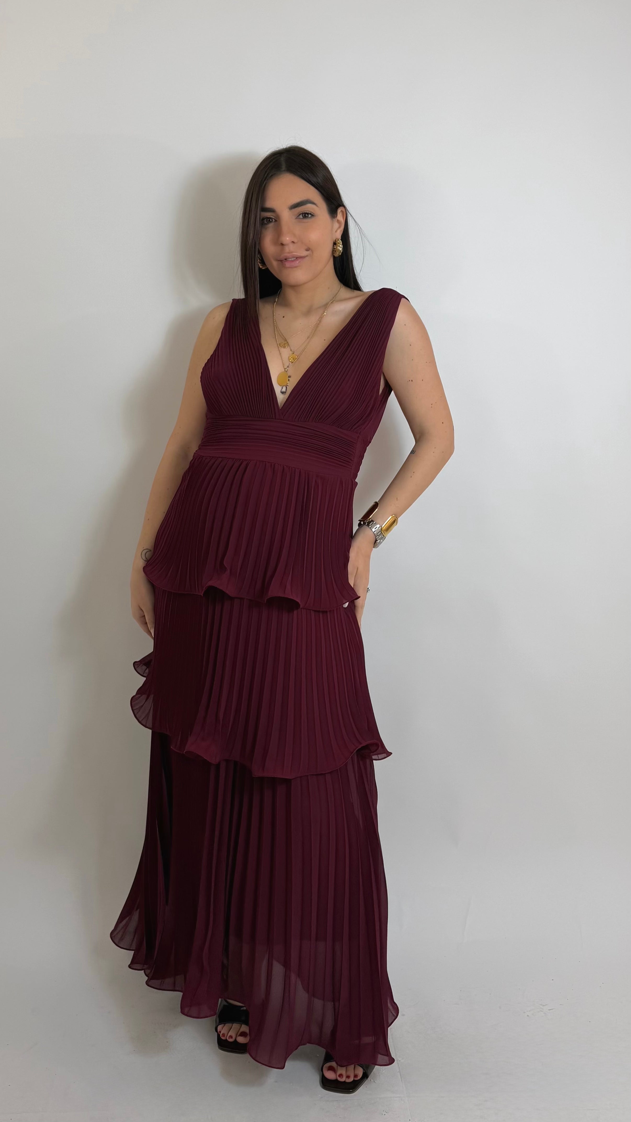 Vestido Maternidad Plisado Borgoña