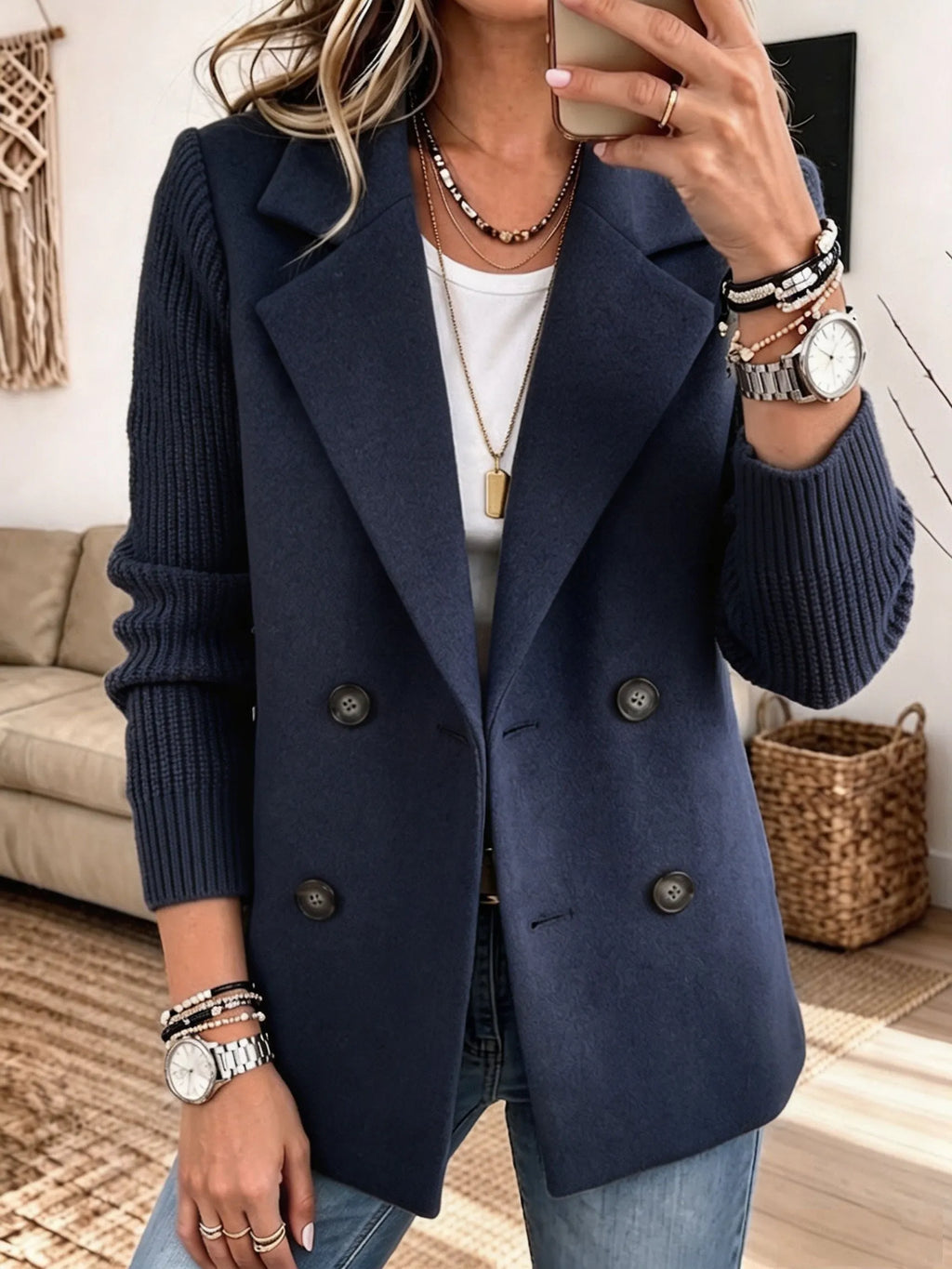 Carla | Blazer Cruzado con Mangas de Punto