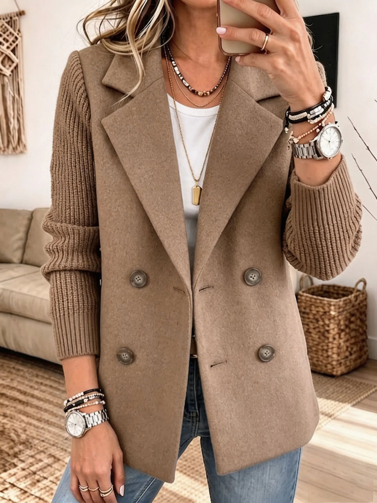 Carla | Blazer Cruzado con Mangas de Punto