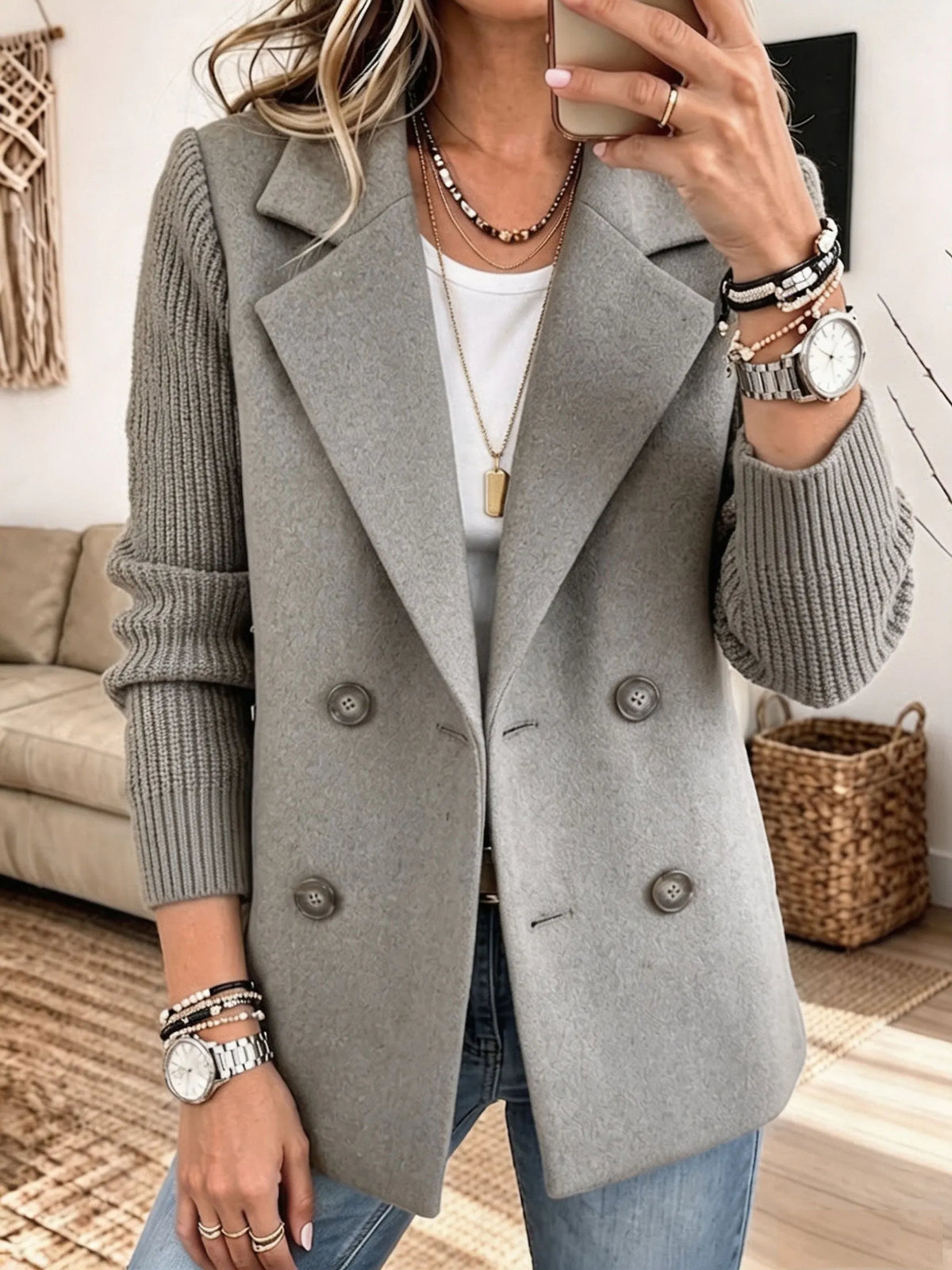 Carla | Blazer Cruzado con Mangas de Punto