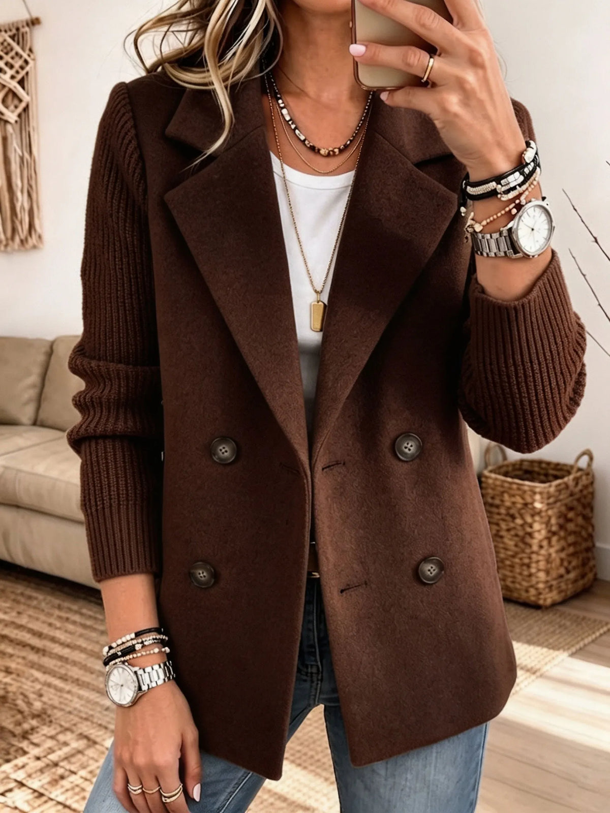 Carla | Blazer Cruzado con Mangas de Punto